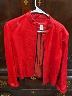 Anne Klein Vibrant Red Leather Jacket with Zip Front